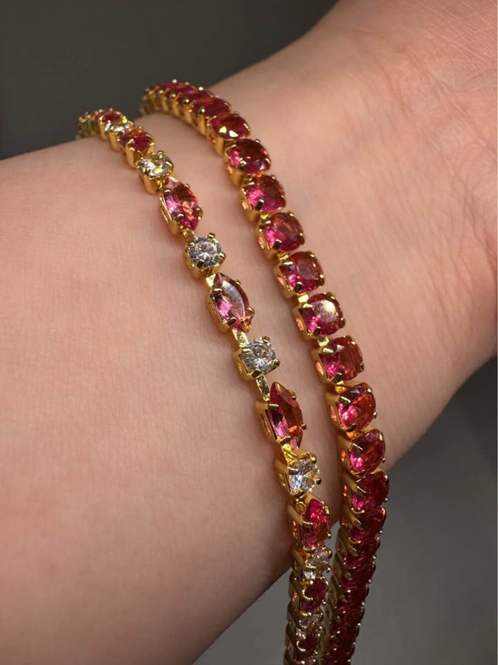 Tarnish Free fuscia & Clear CZ Tennis Bracelet Set – 2 Pc